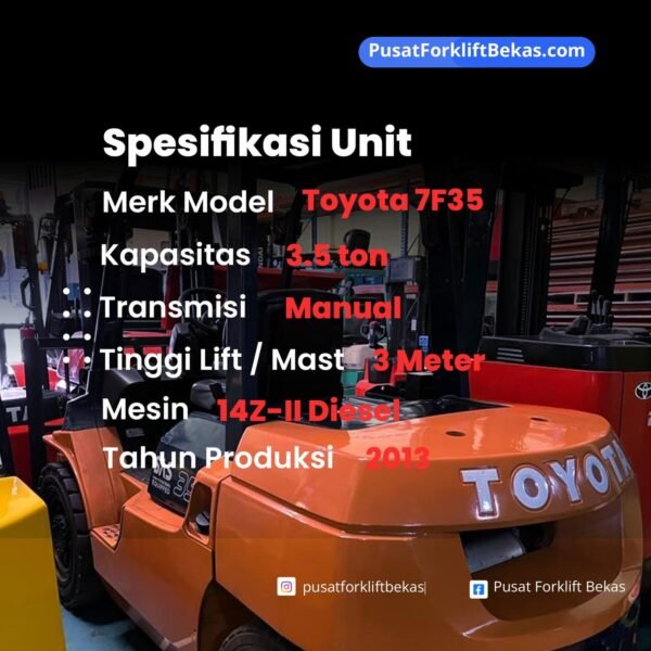 Forklift 3.5 ton Diesel Toyota 7FD35 2013 - Gambar 2